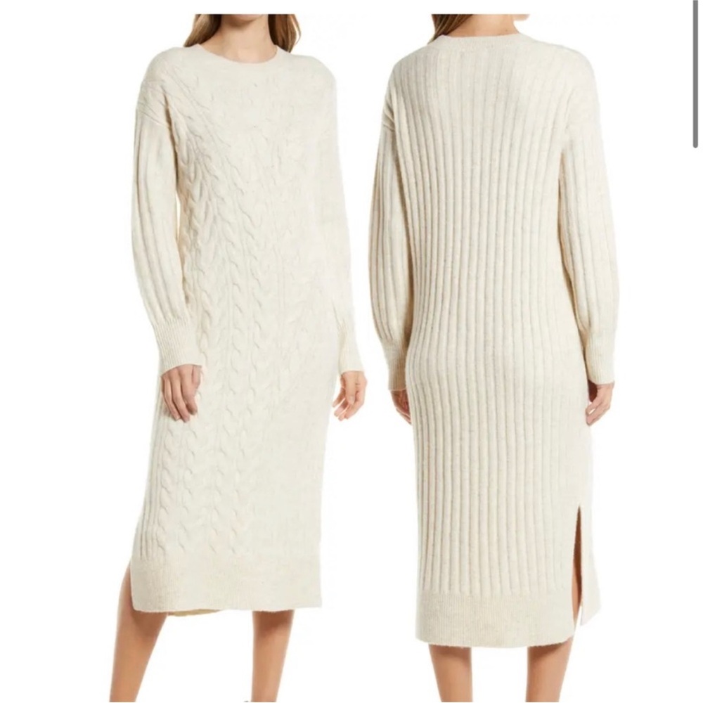 Nordstrom Cream Long Sleeve Sweater Dress